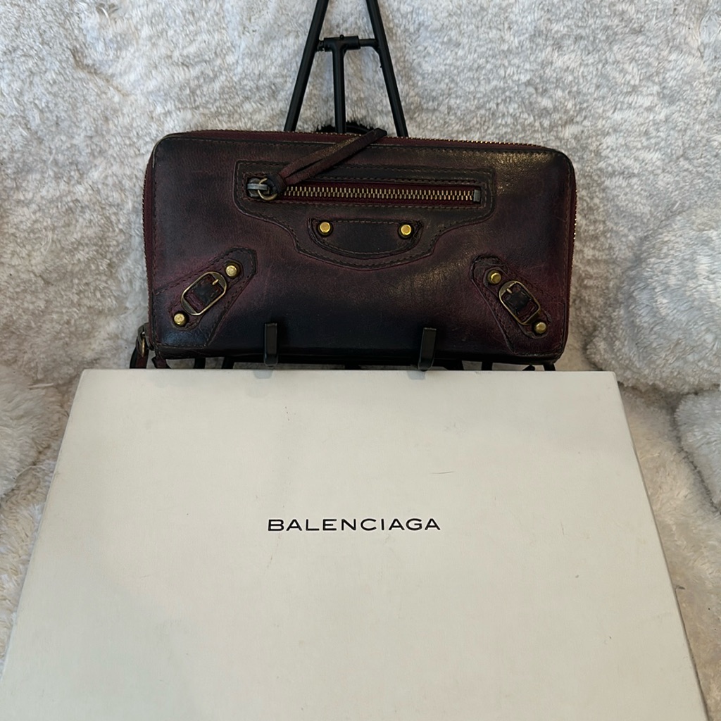 Balenciaga Maroon Lamb Skin Wallet